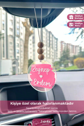 Kişiye Özel Splash Pembe Dikiz Aynası Pleksi Araba Süsü