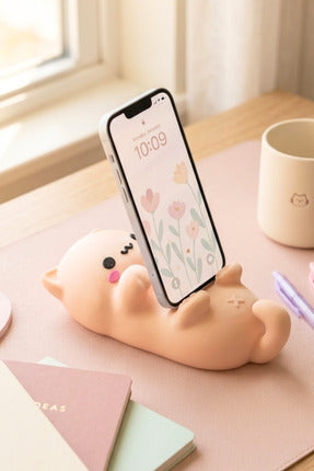 Sevimli Kedi Figürlü Telefon Tutucu Masa Üstü Dekoratif Telefon Standı, Ofis & Ev Aksesuarı