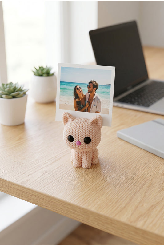 Örgü Desenli Kedi Polaroid Fotoğraf Tutucu – Bej