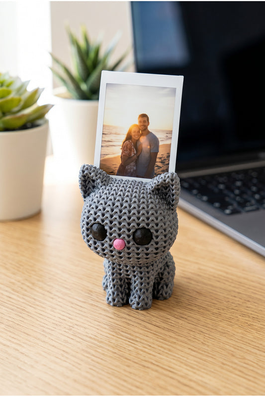 Örgü Desenli Kedi Polaroid Fotoğraf Tutucu – Gri