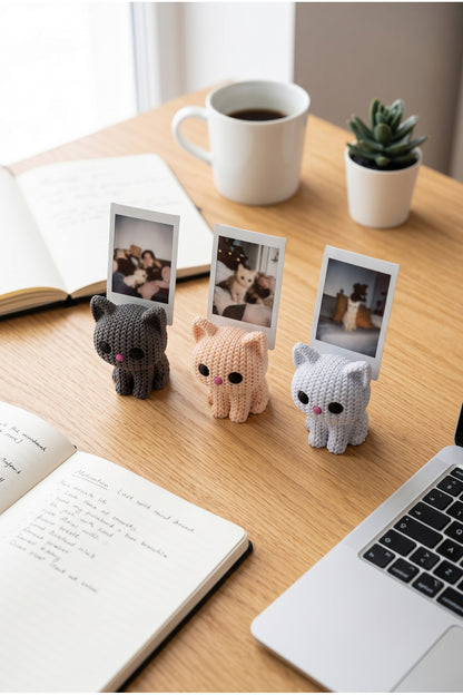 Örgü Desenli Kedi Polaroid Fotoğraf Tutucu 3'lü Set