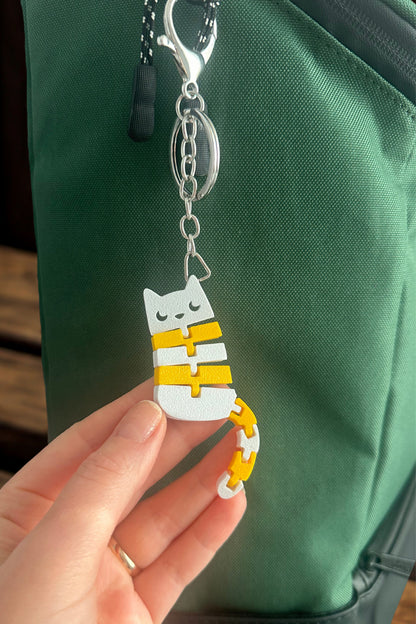 Kedi Figürlü Esnek Eklemli Anahtarlık ve Çanta Süsü