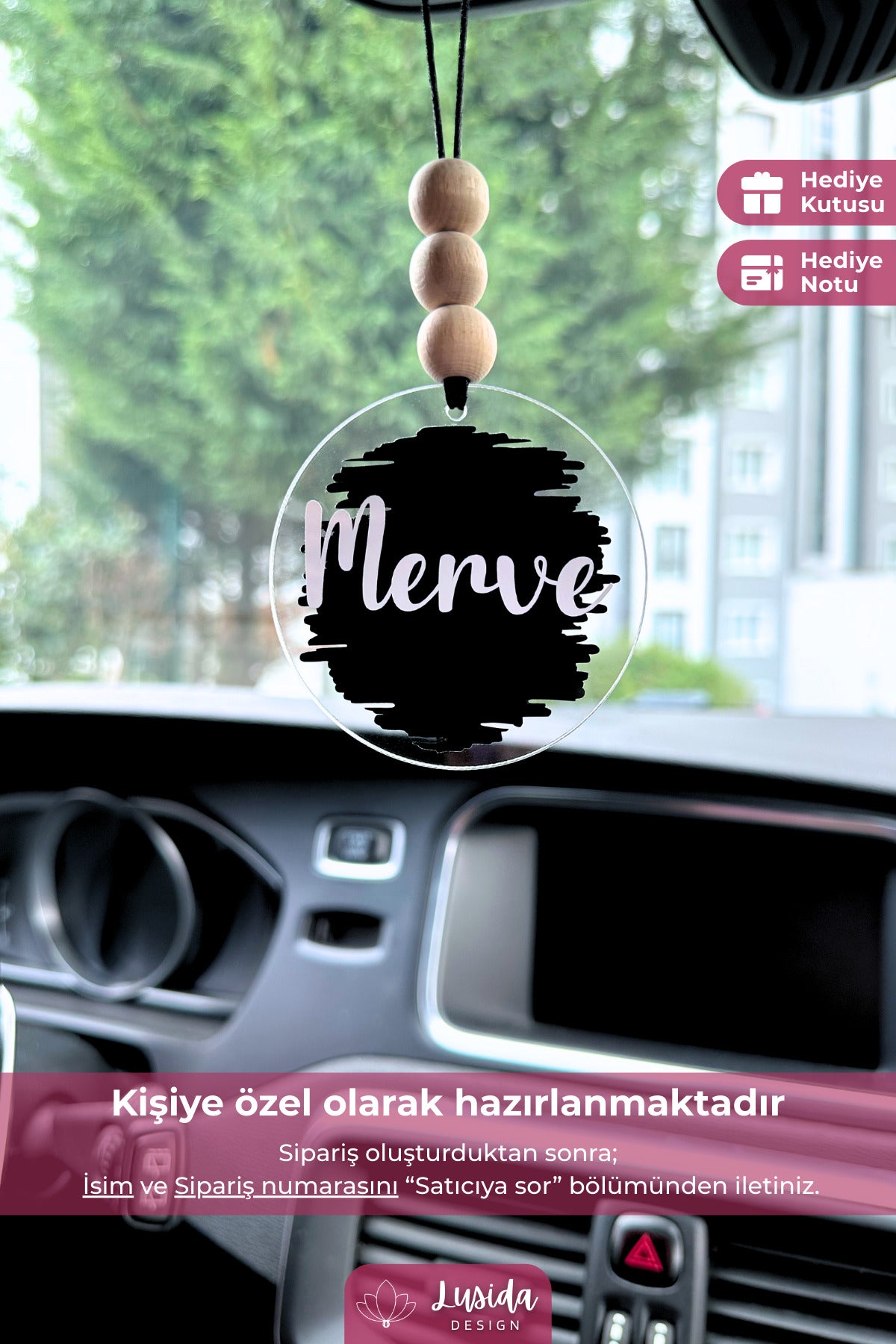 Kişiye Özel Splash Siyah-Beyaz Dikiz Aynası Pleksi Araba Süsü