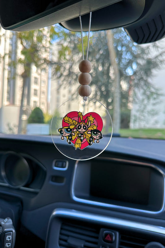 Powerpuff Girls Sevimli Çizgili Film Tasarımlı Dikiz Aynası Süsü Hediye Kutulu Araba Süsü