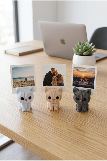 Örgü Desenli Kedi Polaroid Fotoğraf Tutucu 3'lü Set