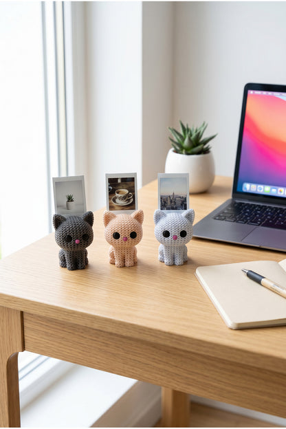 Örgü Desenli Kedi Polaroid Fotoğraf Tutucu 3'lü Set
