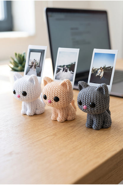 Örgü Desenli Kedi Polaroid Fotoğraf Tutucu 3'lü Set
