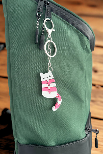 Kedi Figürlü Esnek Eklemli Anahtarlık ve Çanta Süsü