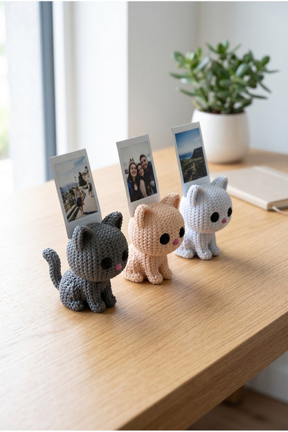 Örgü Desenli Kedi Polaroid Fotoğraf Tutucu 3'lü Set