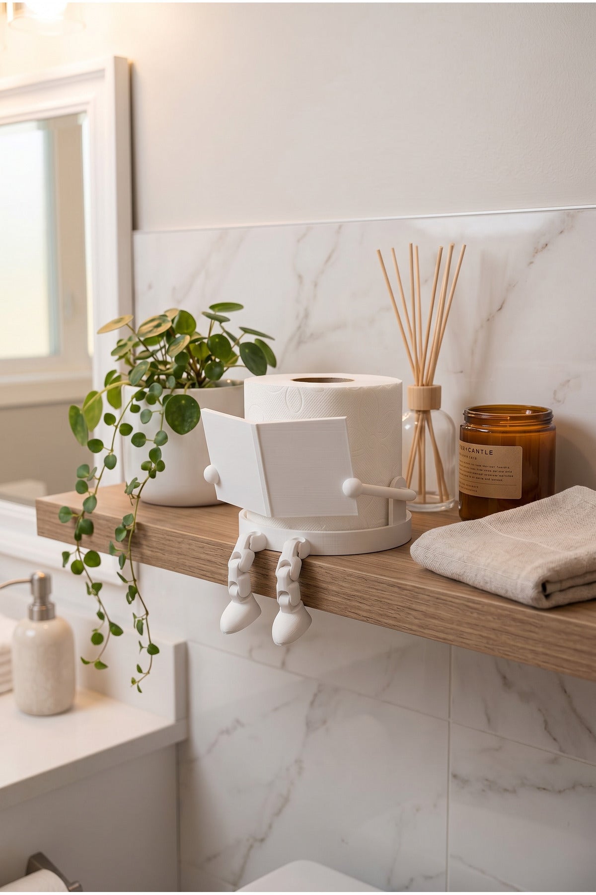 Kitap Okuyan Adam Figürlü Dekoratif Tuvalet Kağıtlığı Banyo Aksesuarı