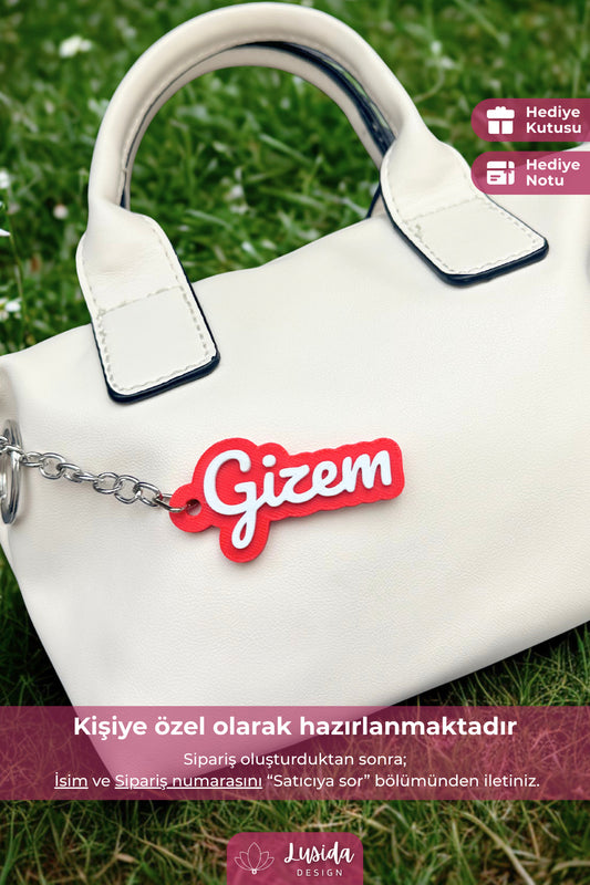 Kişiye Özel İsimli Kırmızı Anahtarlık, Çanta ve Kalemlik Süsü