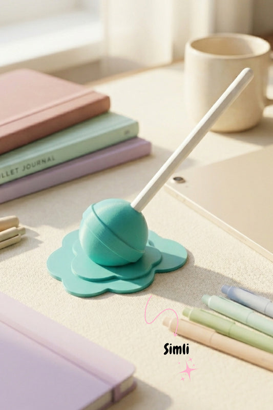 Eriyen Lolipop Figürlü Simli Yeşil Dekoratif Tablet Kalemi ve Kalem Tutucu