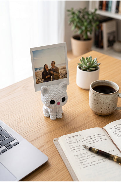 Örgü Desenli Kedi Polaroid Fotoğraf Tutucu