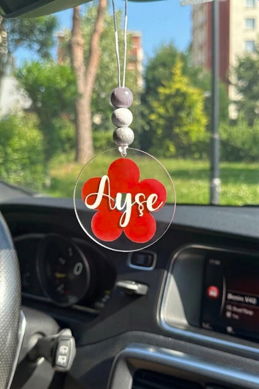 Kişiye Özel Papatya Dikiz Aynası Süsü – Kırmızı