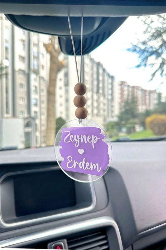 Kişiye Özel Çift İsimli Splash Dikiz Aynası Süsü – Mor