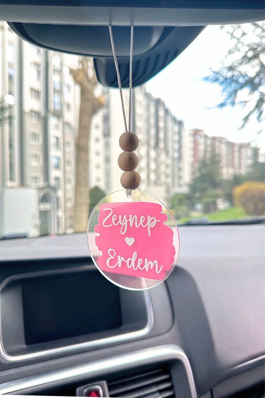 Kişiye Özel Çift İsimli Splash Dikiz Aynası Süsü – Pembe
